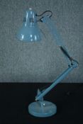 John Lewis anglepoise lamp in a teal or light blue finish. H.76 cm.