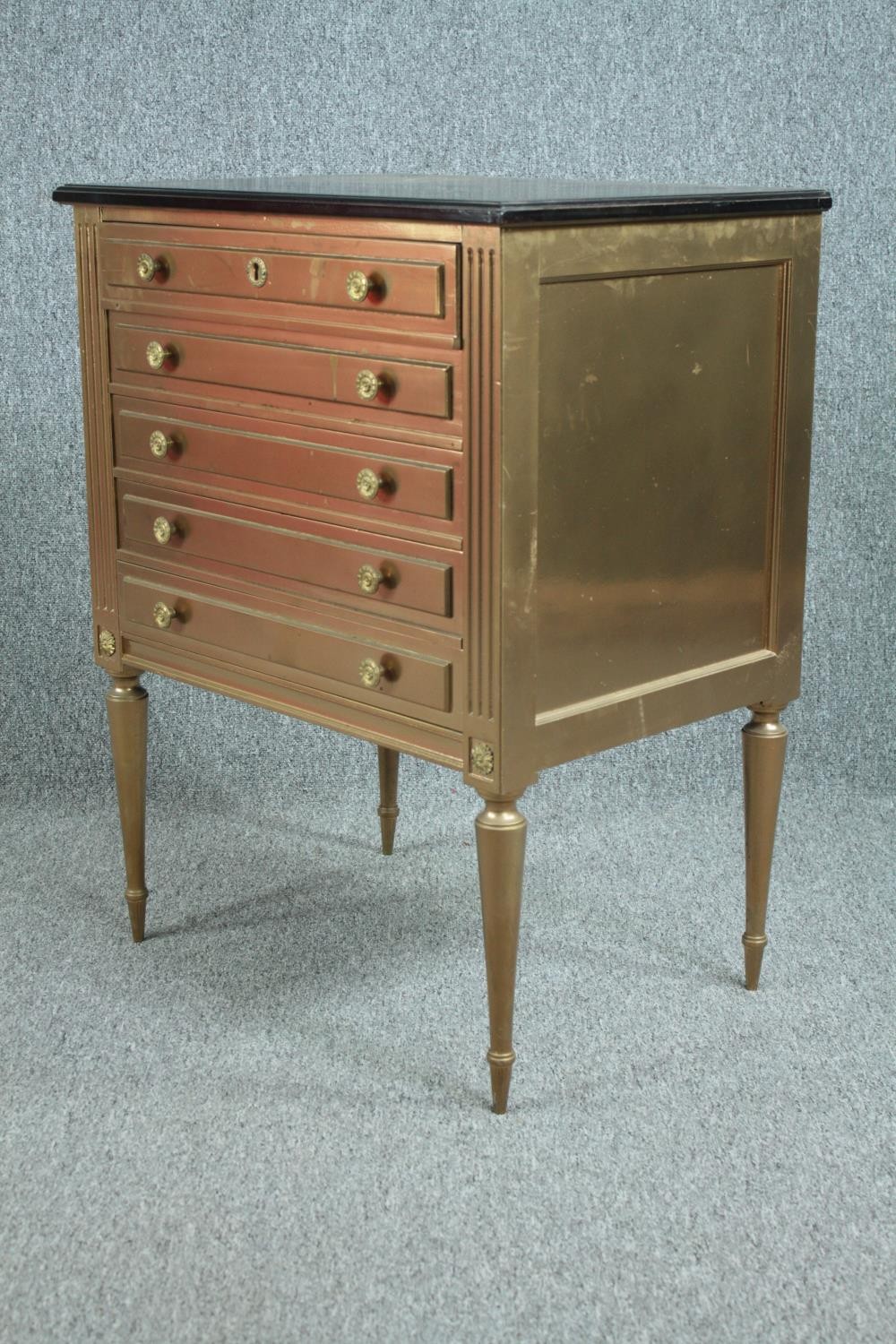 Chest of drawers, Louis XVI style, gold lacquered. H.81 W.62 D.45cm. - Image 3 of 5