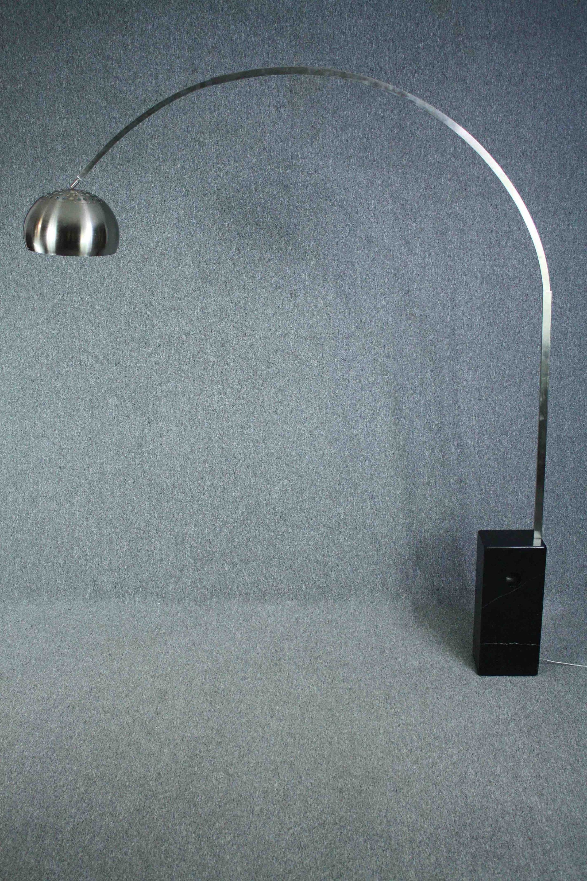 Conran. Arc lamp, Achille Castiglioni for Flos "Arco" lamp, chrome on white veined black marble