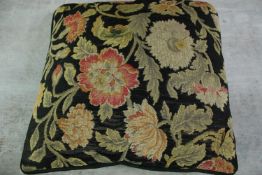 A vintage embroidered cushion. Floral design. L.45 W.45 cm.
