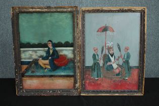 Two naïve style watercolour paintings. Indian court scenes. Twentieth century. Both appear by the