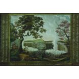 After Edward Hicks. A copy of his 1825 painting 'The Falls of Niagara'. Reverse paint on glass.