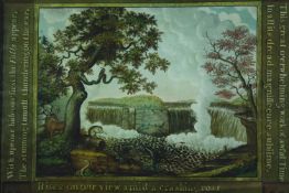 After Edward Hicks. A copy of his 1825 painting 'The Falls of Niagara'. Reverse paint on glass.