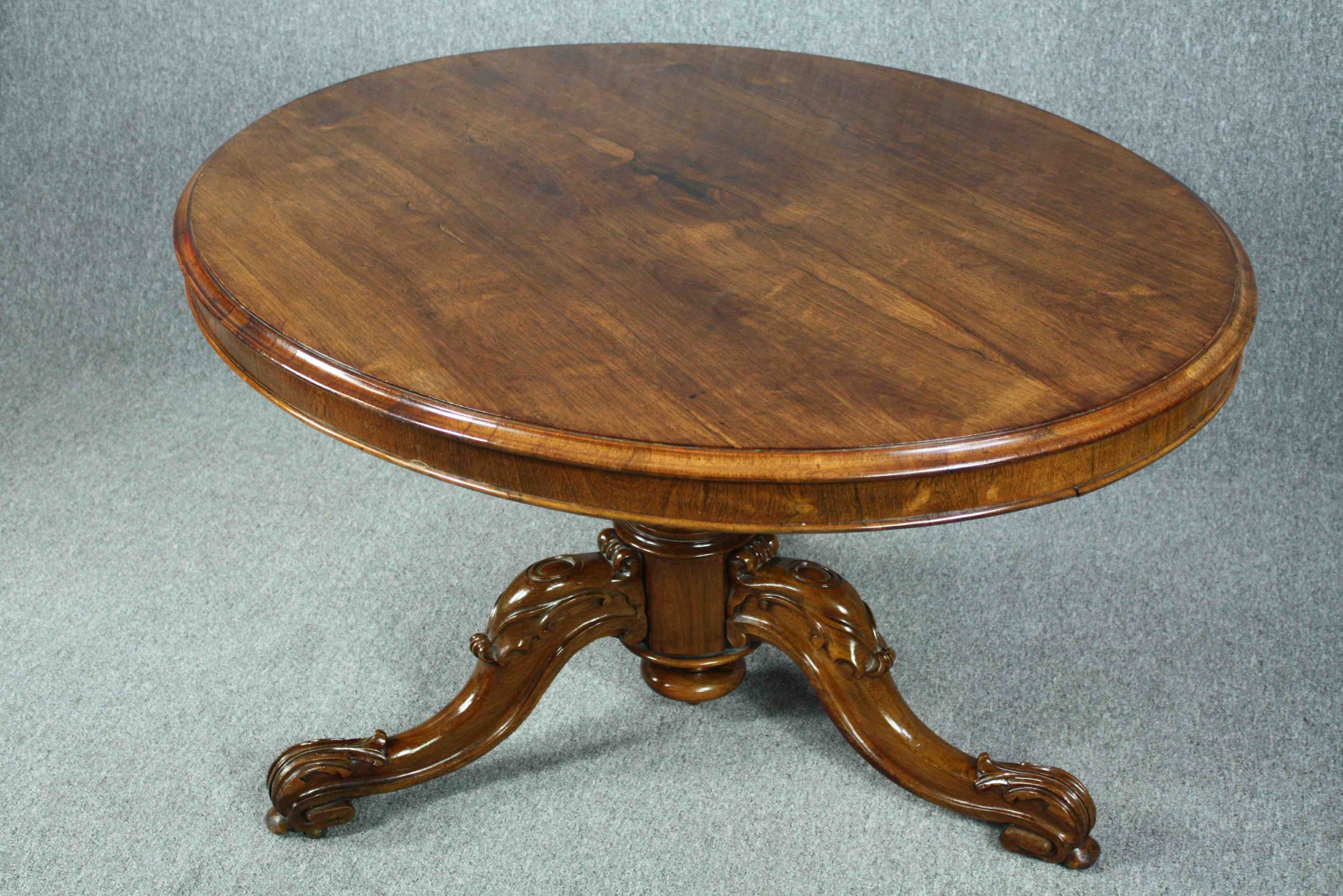 Dining table, Victorian rosewood with tilt top action. H.73 W.140 D.108cm. - Image 5 of 10