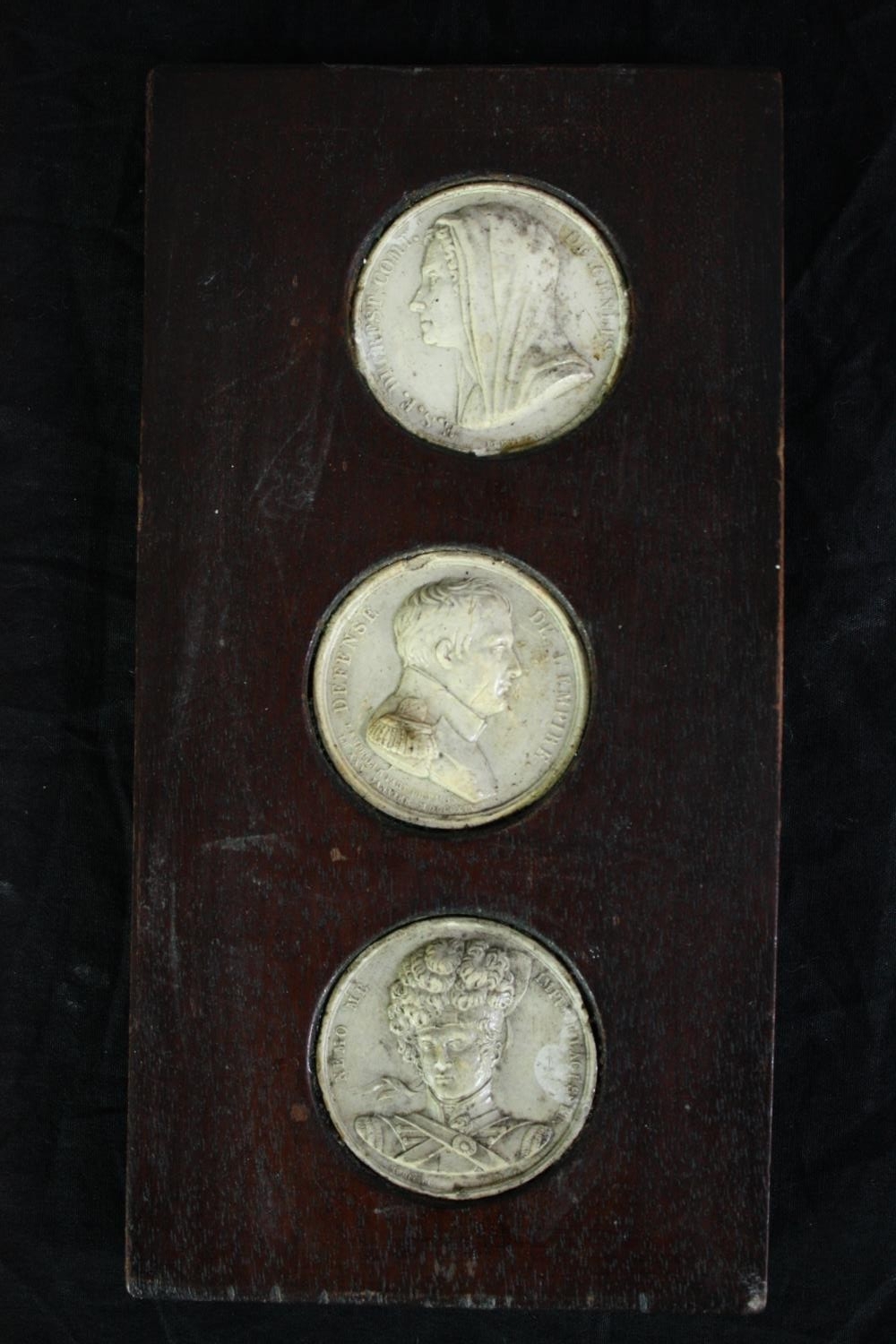 A collection of nineteenth century plaster medal dies mounted on wood. Including the Dupin A.M.J. - Image 6 of 8