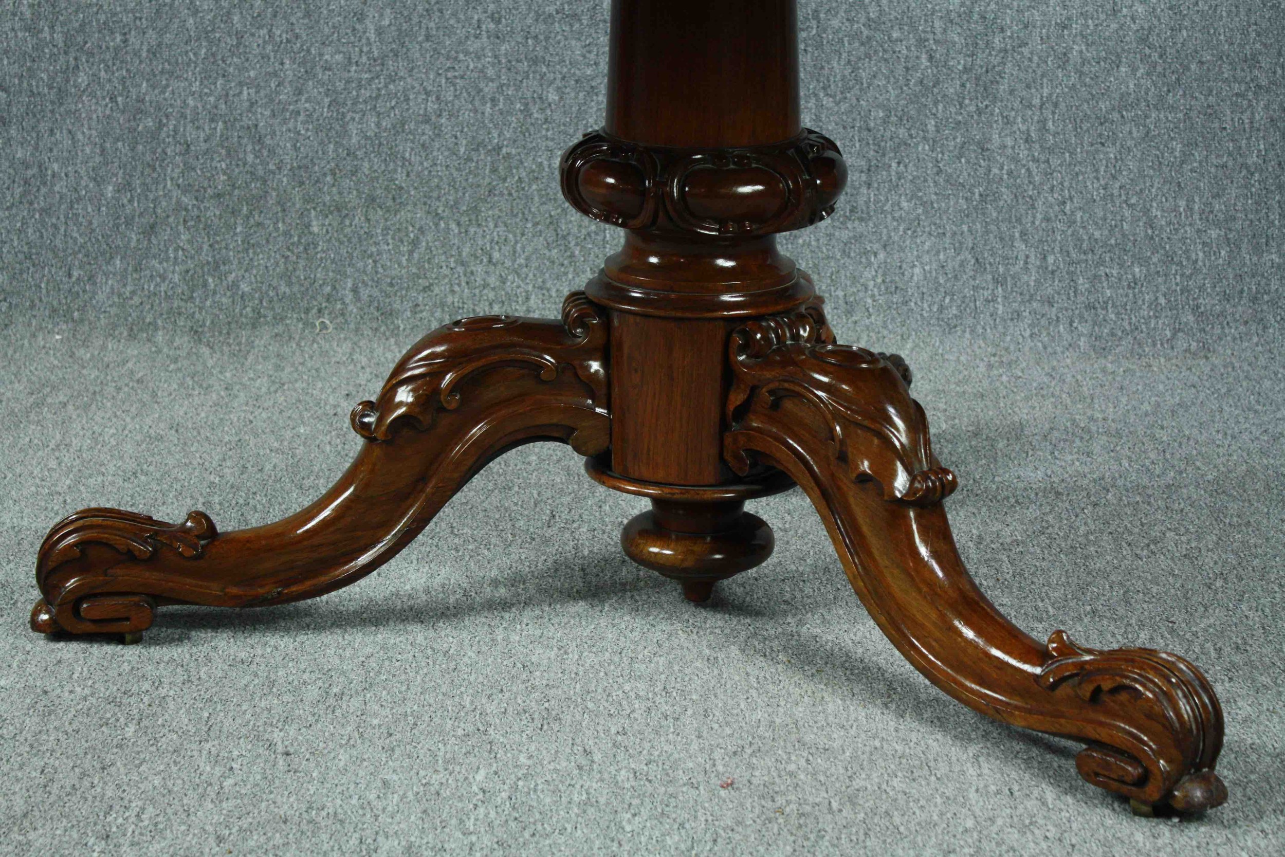 Dining table, Victorian rosewood with tilt top action. H.73 W.140 D.108cm. - Image 9 of 10