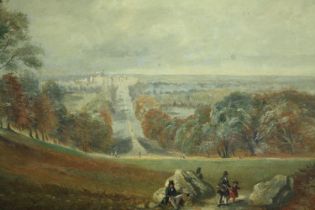 Oil painting on board. Landscape. Unsigned. 19th century, Windsor castle in the distance. H.20 W.