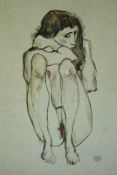 After Egon Schiele. Watercolour and ink on paper. Nude. Signed Egon Schiele lower right and dated