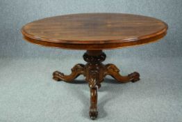 Dining table, Victorian rosewood with tilt top action. H.73 W.140 D.108cm.