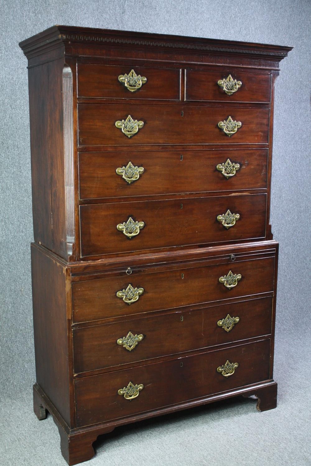 Chest on chest, Georgian mahogany fitted with brushing slide. H.188 W.115 D.55cm. - Image 2 of 8
