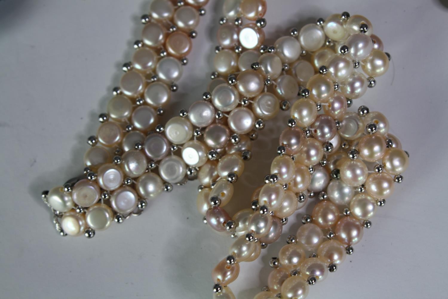 A collection of six mixed cultured pearl necklaces, including a dyed blue circular fresh water pearl - Image 2 of 7