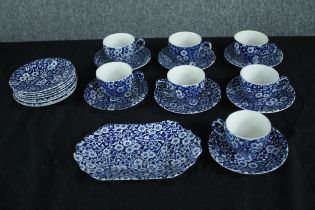 Vintage Burleigh Ironstone tea set. Incomplete with seven cups and saucers, eight side plates, and