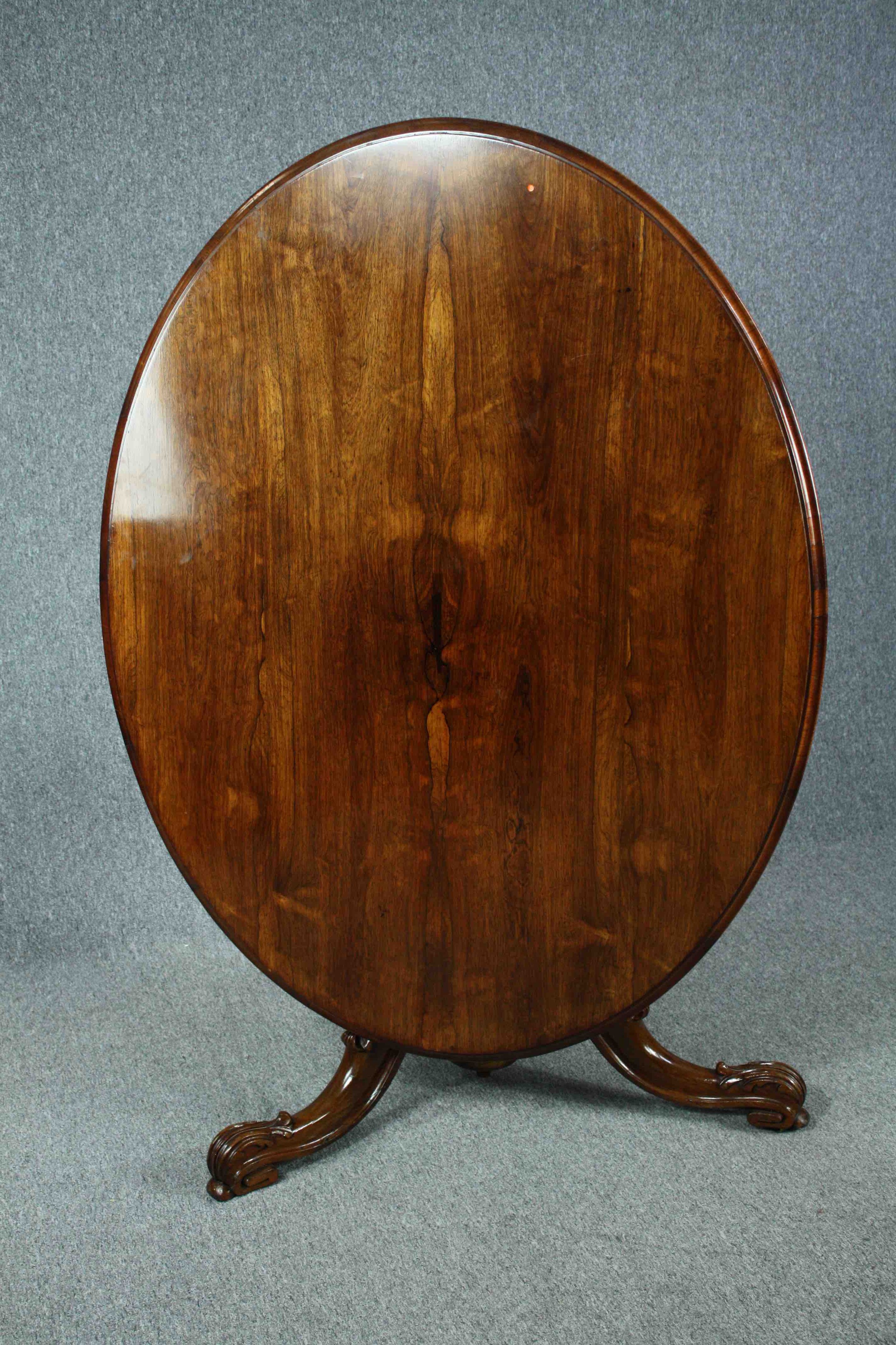 Dining table, Victorian rosewood with tilt top action. H.73 W.140 D.108cm. - Image 7 of 10