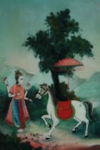 A Indian watercolour painting. Twentieth century. Framed and glazed. H.57 W.42 cm.
