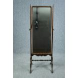 Cheval mirror, vintage full height walnut framed Georgian style. H.142 W.47cm.