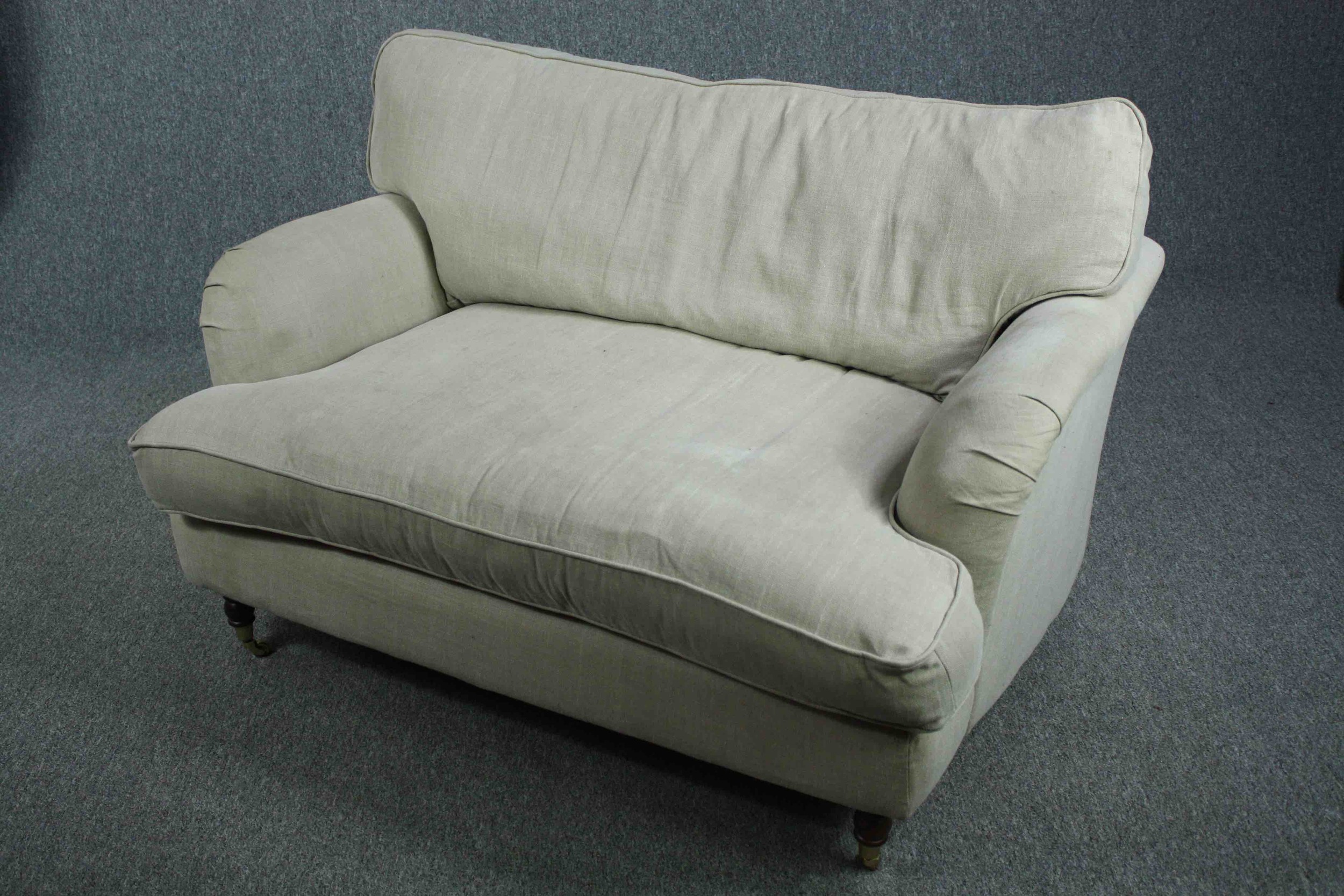 Sofa, contemporary in the Howard style on turned supports with brass cup casters. H.82 W.128 D.90cm. - Image 3 of 5