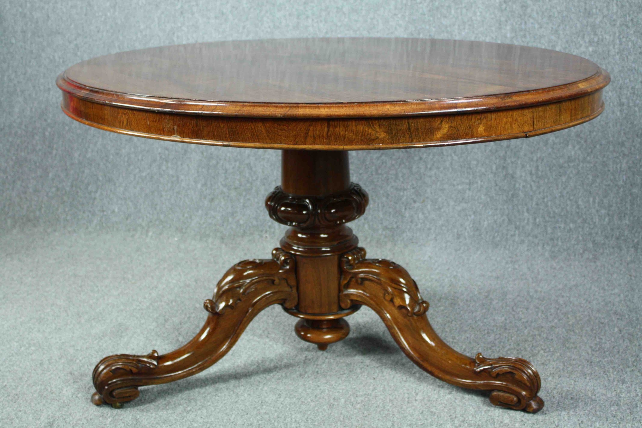 Dining table, Victorian rosewood with tilt top action. H.73 W.140 D.108cm. - Image 6 of 10