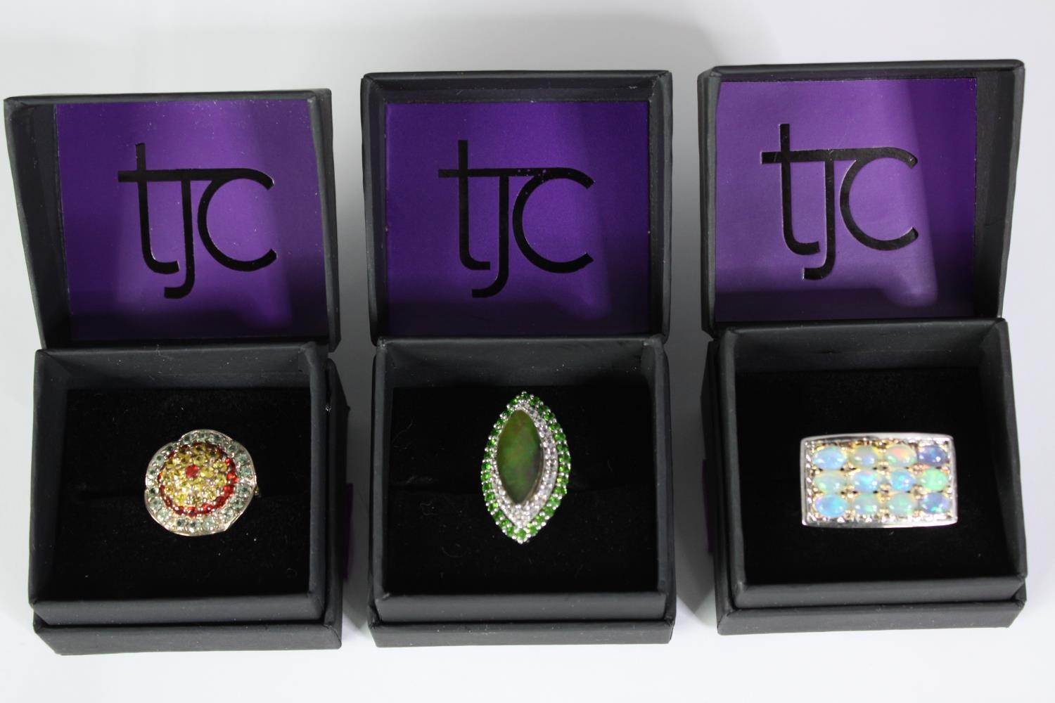 Five boxed silver and gemstone dress rings, set with opal, ammolite, tanzanite and orange - Image 3 of 6