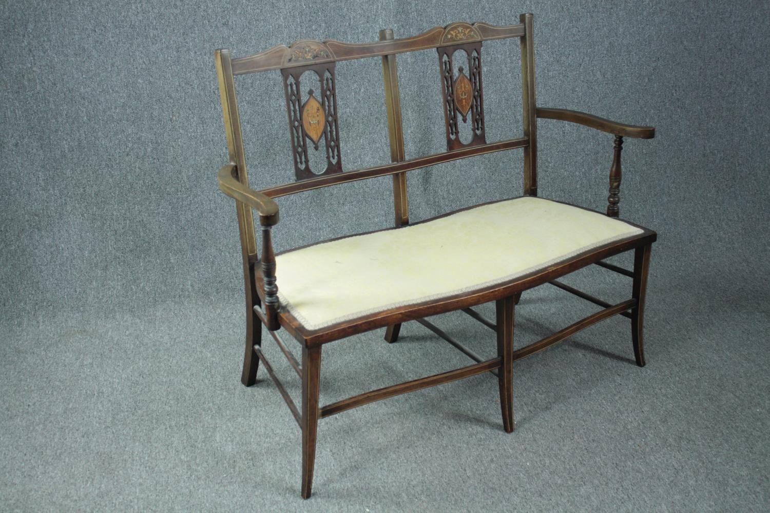 Canape, late 19th century rosewood with floral inlay. H.89 W.110 D.44cm. - Image 2 of 5