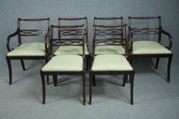 Dining chairs, a set of six Regency style mahogany, to include two carver armchairs.