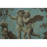 Embroidery. Three classical cherubs. Framed. Nineteenth century. H.50 W.49 cm.