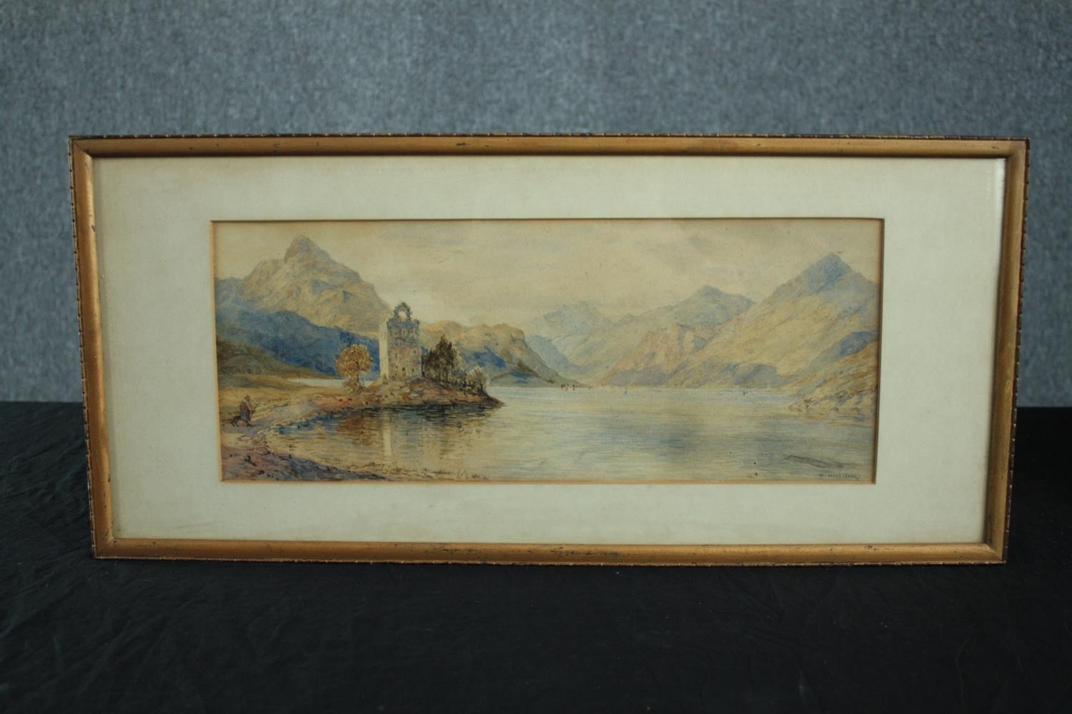 William Nicholson, RSA (1781-1844). Watercolour. Loch and ruins. Framed. H.26 W.55 cm. - Image 2 of 4
