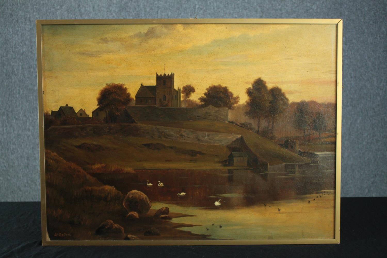 William Sellon (British. 1882–1887). Oil painting on board. Rural church scene. Probably early - Image 2 of 4