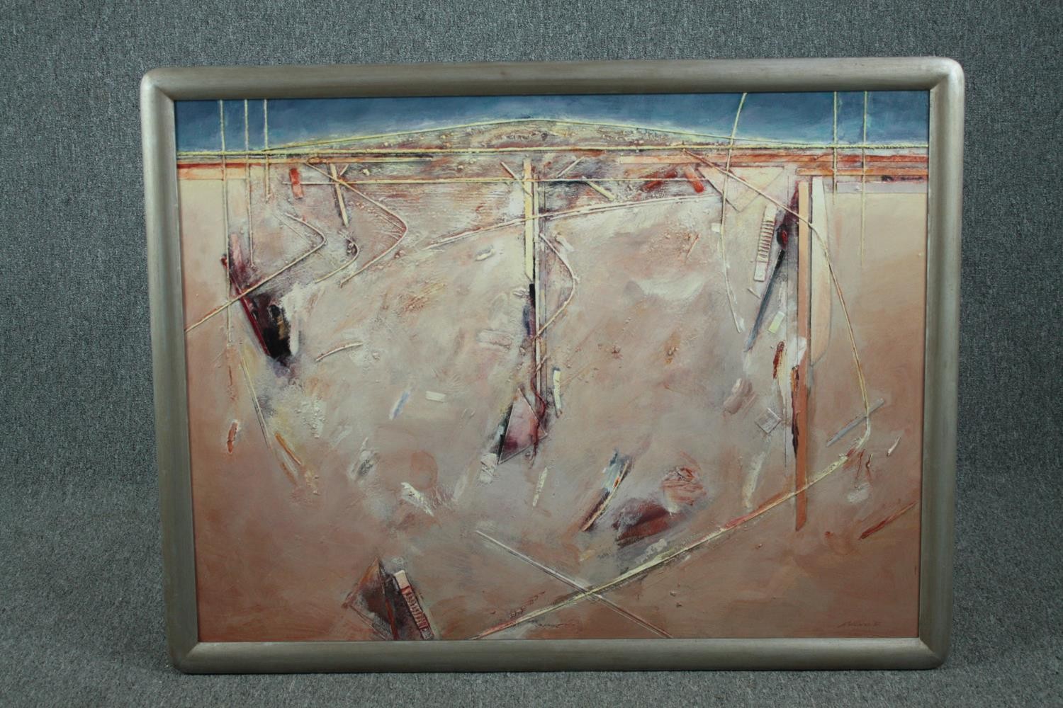 Abstract painting. Acrylic and mixed media. Signed 'M. Williams' and dated 1987. Framed. H.85 W. 100 - Image 2 of 4