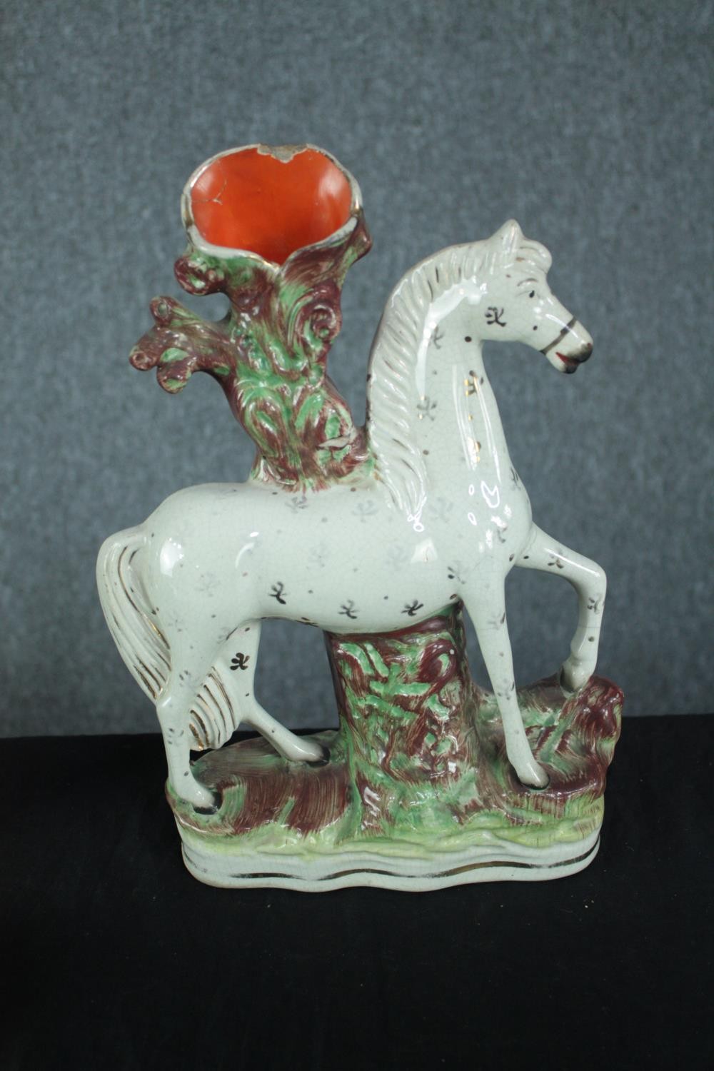 Staffordshire porcelain figures. A candleholder in the shape of a horse, a grandfather clock - Image 2 of 6