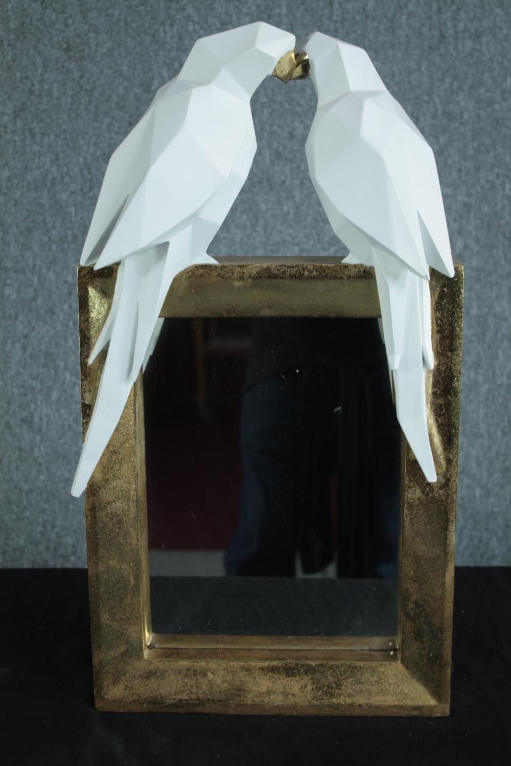 A pair of contemporary mirrors with parrots perched on the top rail. H.60 W.32cm. (each) - Image 3 of 5