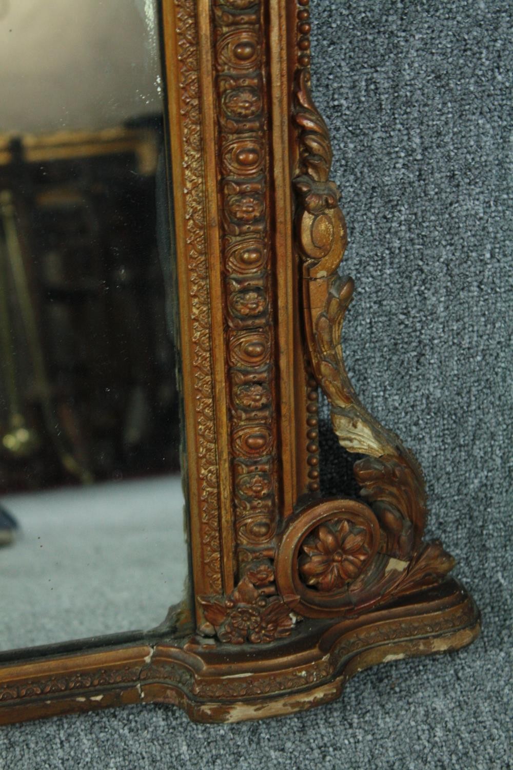 Overmantel mirror, 19th century giltwood and gesso. H.117 W.98cm. - Image 4 of 5