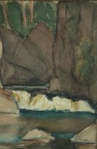 Watercolour. Titled 'Laggan Falls' probably Laggan Falls in the Philippines. The Royal Society of