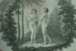 A C18th engraving. Adam and Eve. Signed in the plate. H.23 W.28 cm.