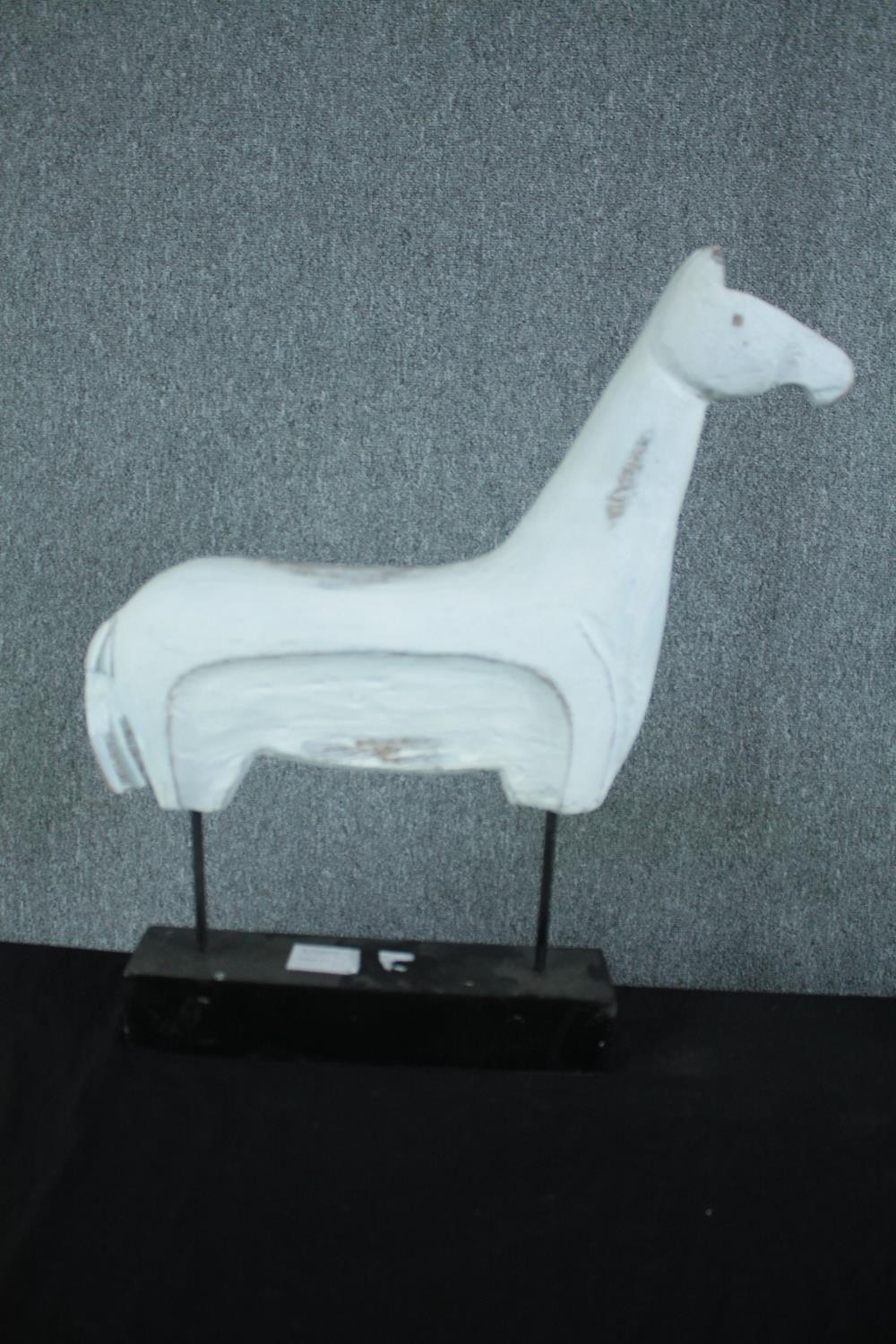 Pair of carved horses painted white. One with damaged base. H.57 w.53cm. (each) - Image 2 of 4