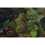 Oil painting on board. Still life, fruit. With some marks behind the glass. Unsigned. H.42 W.55 cm.