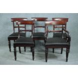 Dining chairs, a set of five late Georgian mahogany to include a carver armchair.