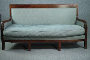 Sofa, 19th century Empire style flame mahogany, reupholstered. H.94 W.170 D.65cm.