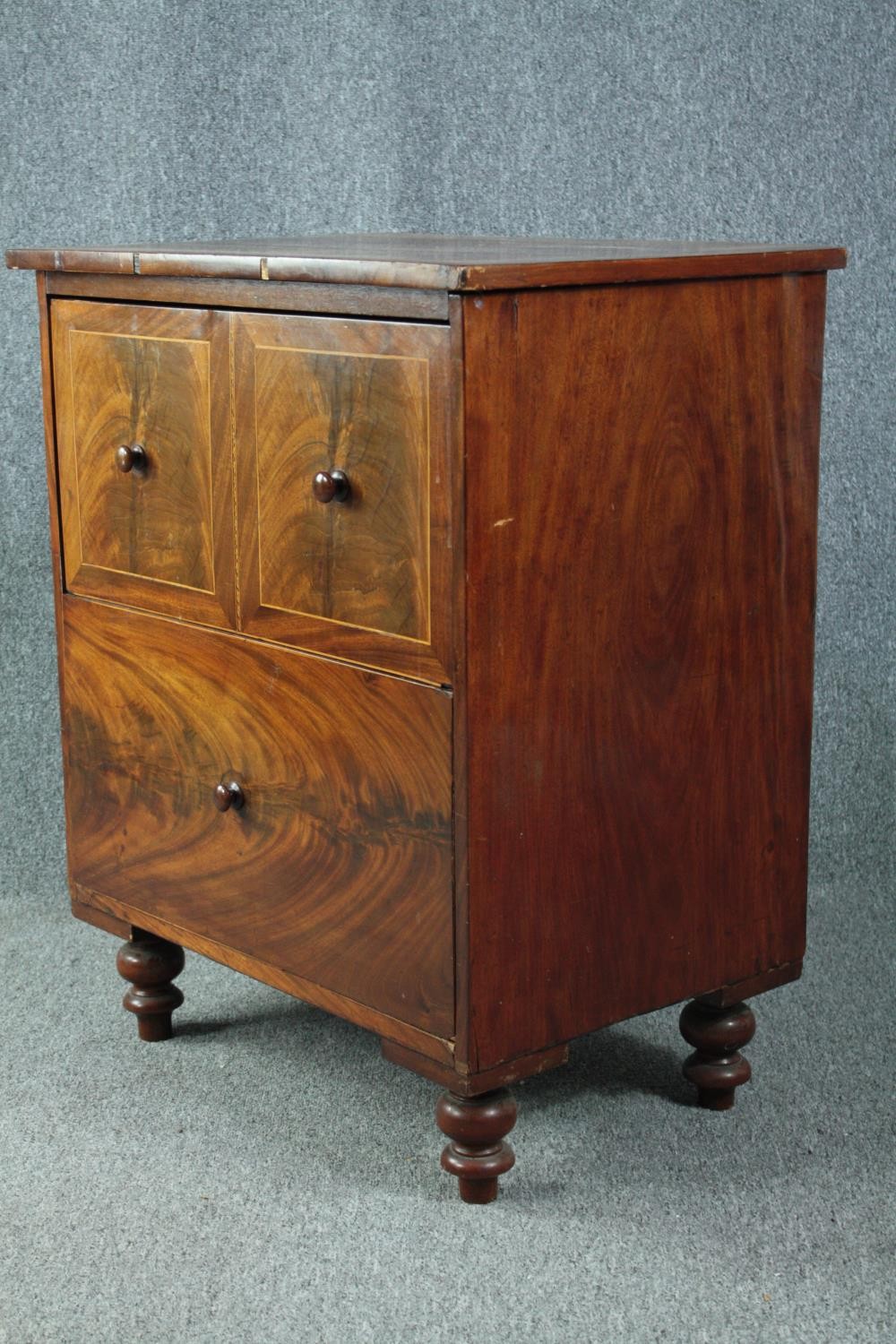 Chest of drawers, Georgian mahogany and satinwood inlaid. Small sized, converted from a commode. H. - Image 3 of 6