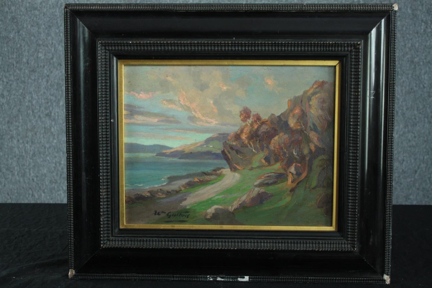 Oil painting on board. Mountain landscape. Signed 'Guthrie'. Framed. H.45 W.52 cm. - Image 2 of 4