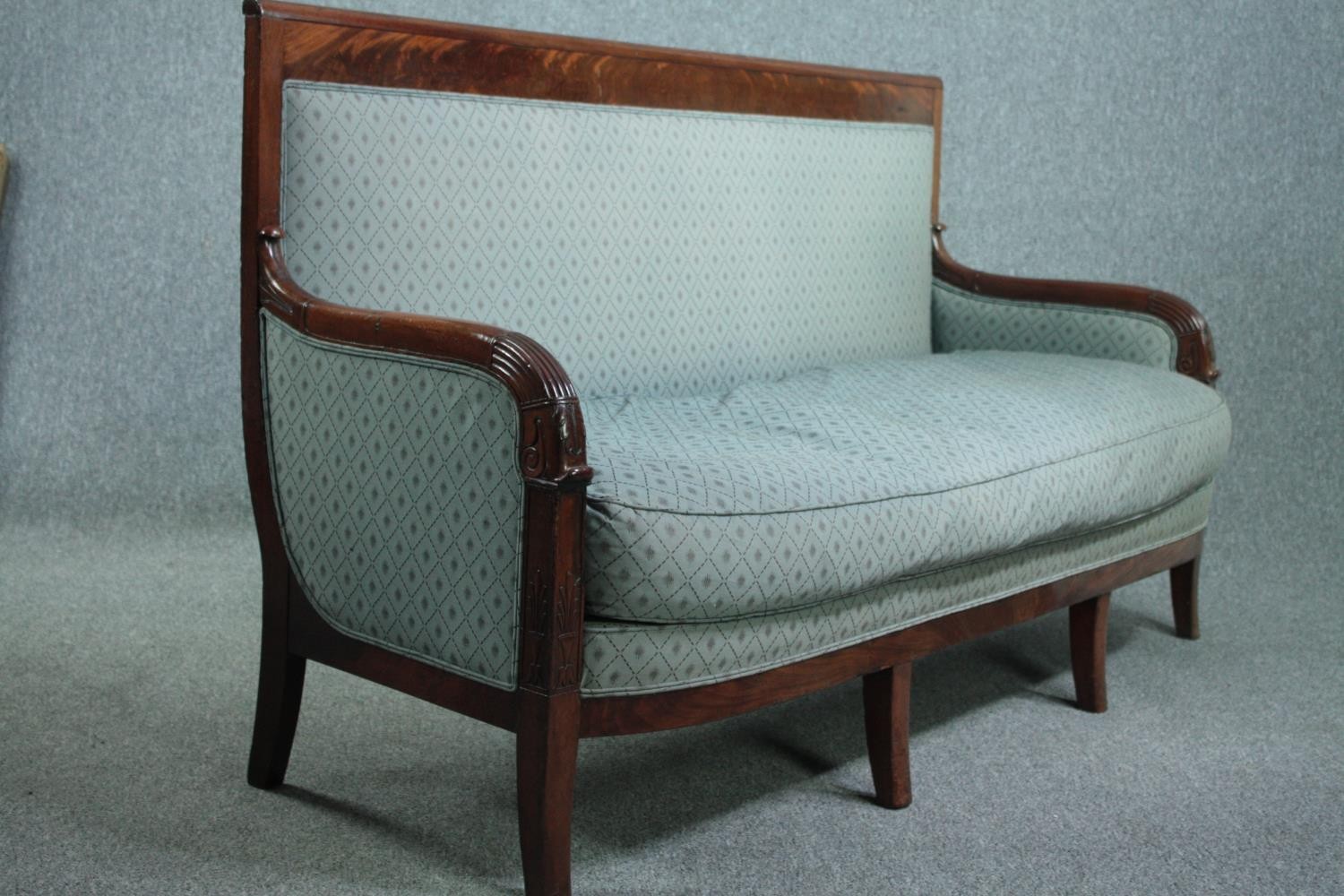 Sofa, 19th century Empire style flame mahogany, reupholstered. H.94 W.170 D.65cm. - Image 2 of 4