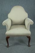Armchair, Georgian style on mahogany cabriole supports. H.94 W.80cm.