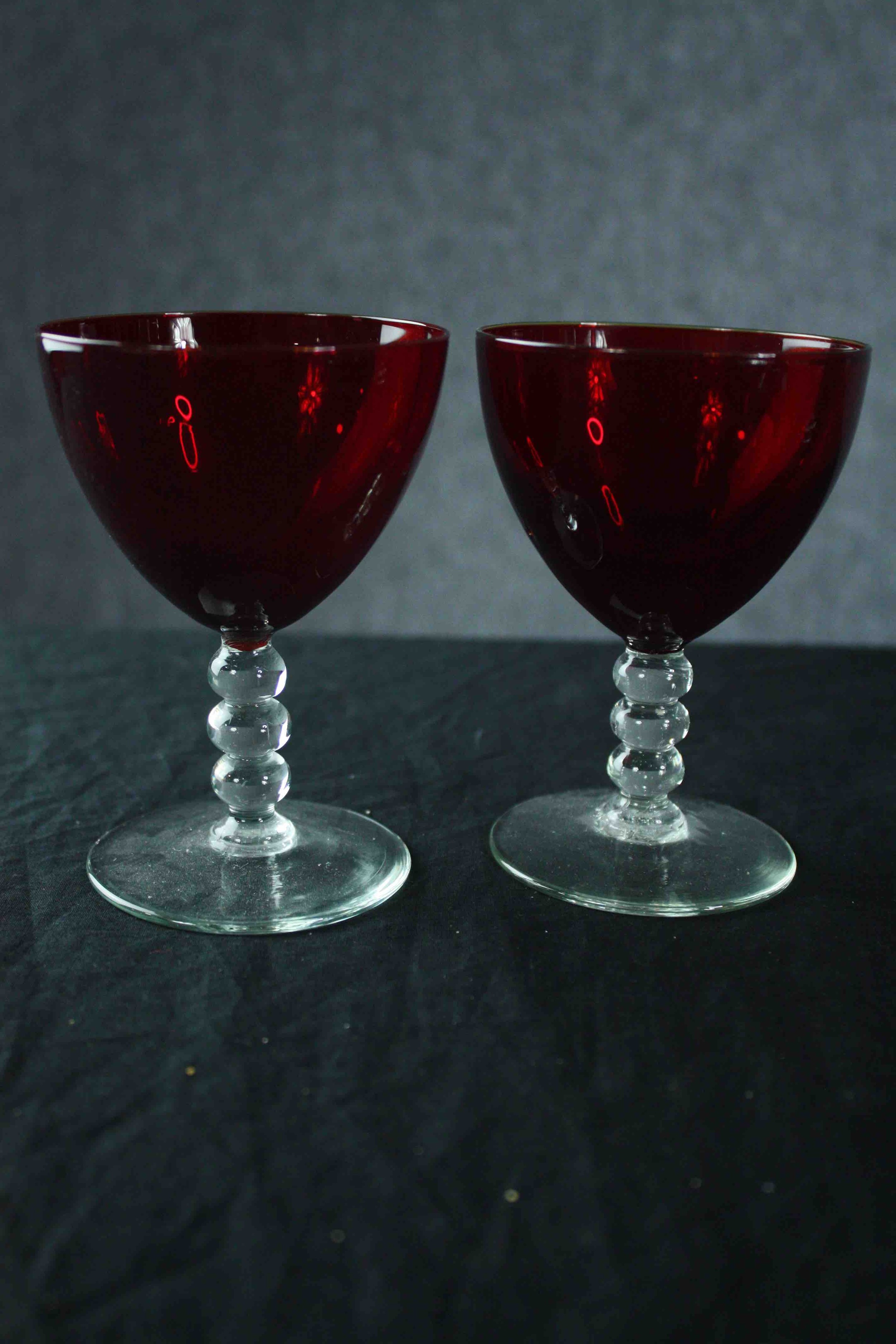 Studio glass. A mixed collection of coloured glass including vases and a pair of ruby glass sherry - Image 8 of 9