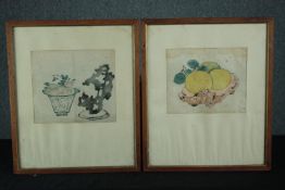 Two seventeenth century Chinese woodcuts. Once part of the arts council collection. Titled 'Yellow