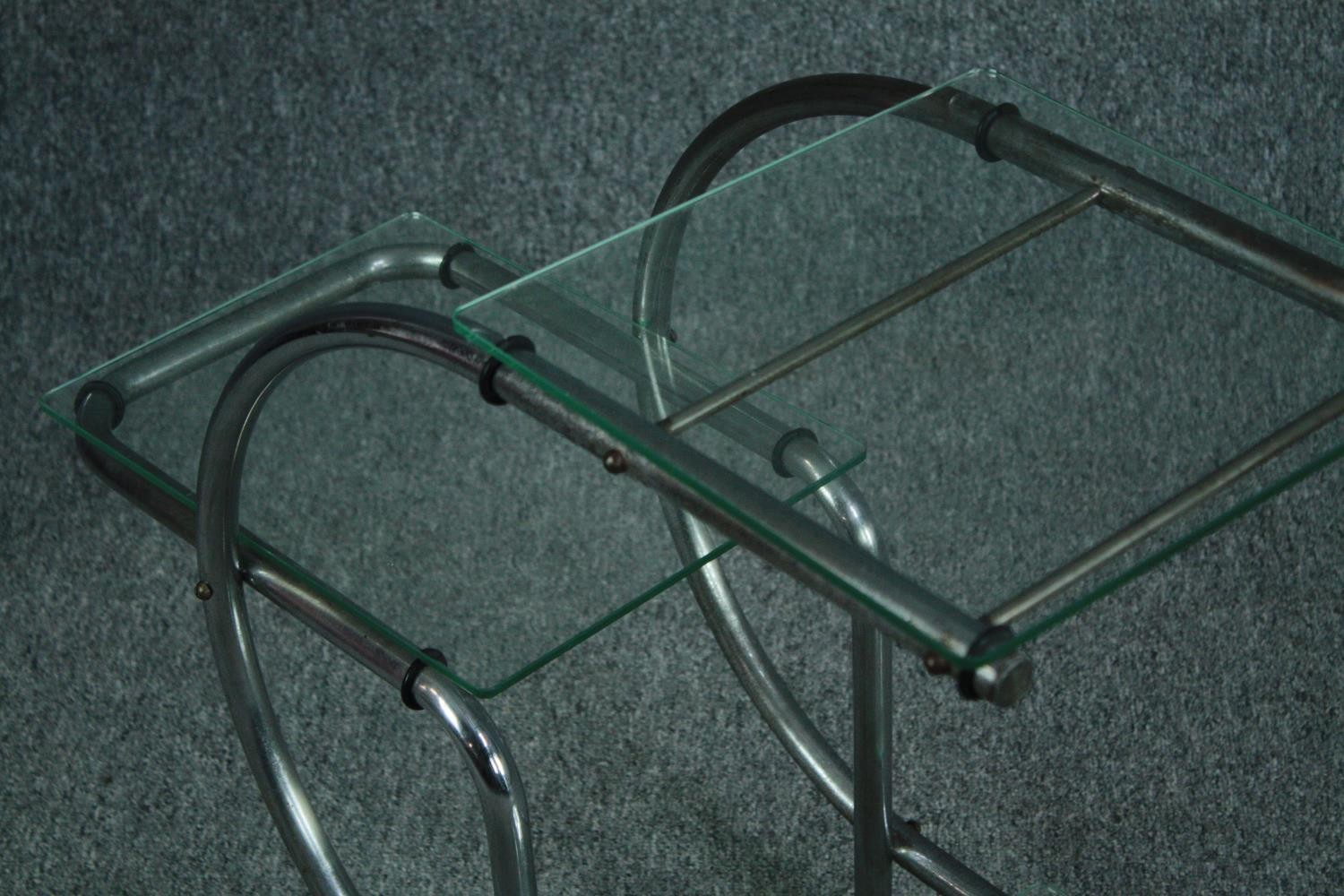 After Emile Guillot, a 1930's plate glass and chrome etagere in the Bauhaus style. H.56 W.105 D. - Image 5 of 5