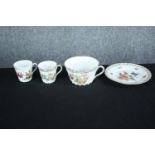 Four pieces of Dresden pottery with matching floral designs. Scalloped with gilt edging. Dia.15