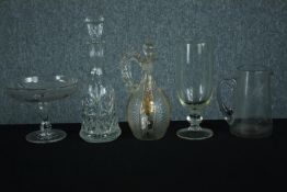 A collection of 19th century and 20th century mixed glass including a cut crystal decanter, an