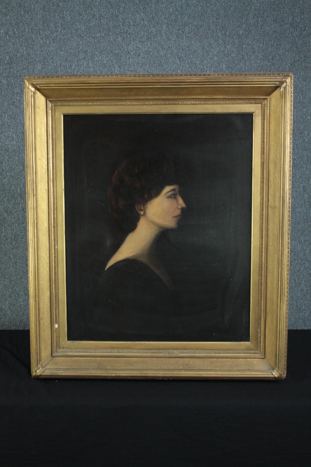 Henry Keyworth Raine (1872–1934). Oil painting on canvas. Profile portrait of a women dated 1900. - Image 2 of 3