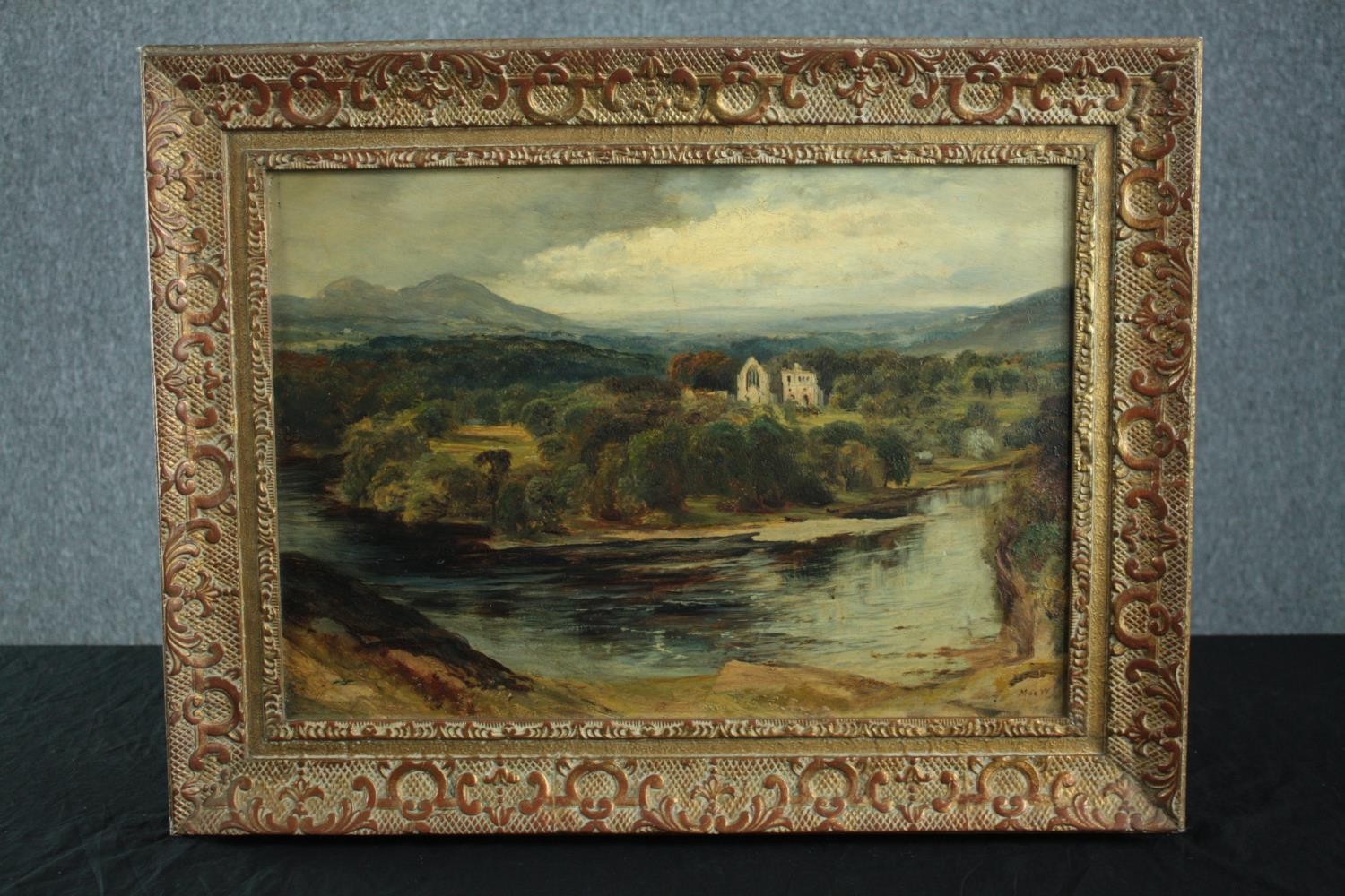 Oil painting on board. Tintern Abbey. Early twentieth century. Signed lower right 'Moa W'. H.50 W. - Image 2 of 5