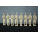 The Terracotta Army. Eight warriors cast in plaster. One missing a hand. 36 cm. (each)