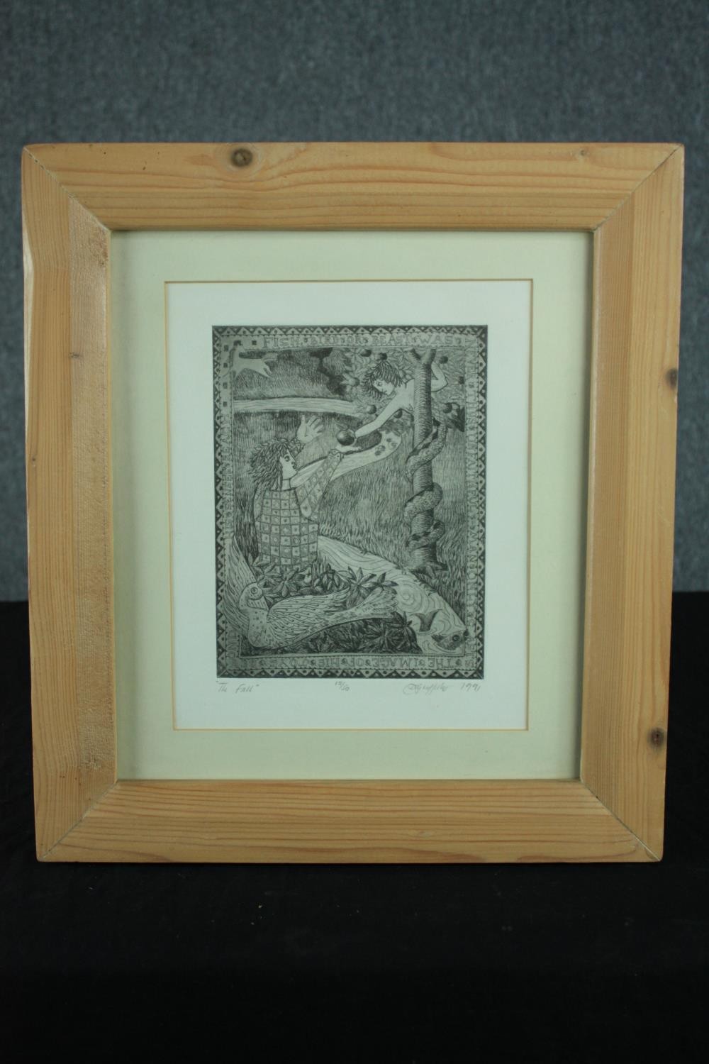 A framed print titled 'The Fall'. Signed indistinctly by the artist bottom right. Edition of 50. H. - Image 2 of 5